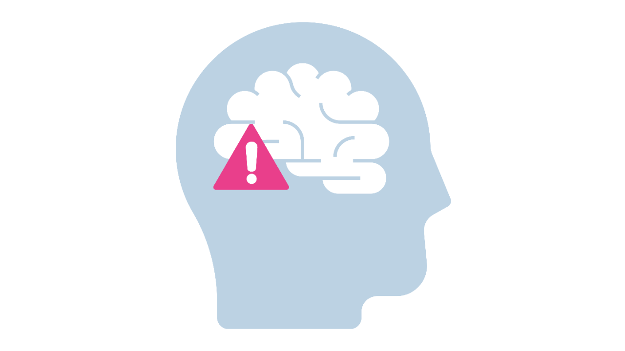 头部内部的插图显示了带有警告图标的大脑